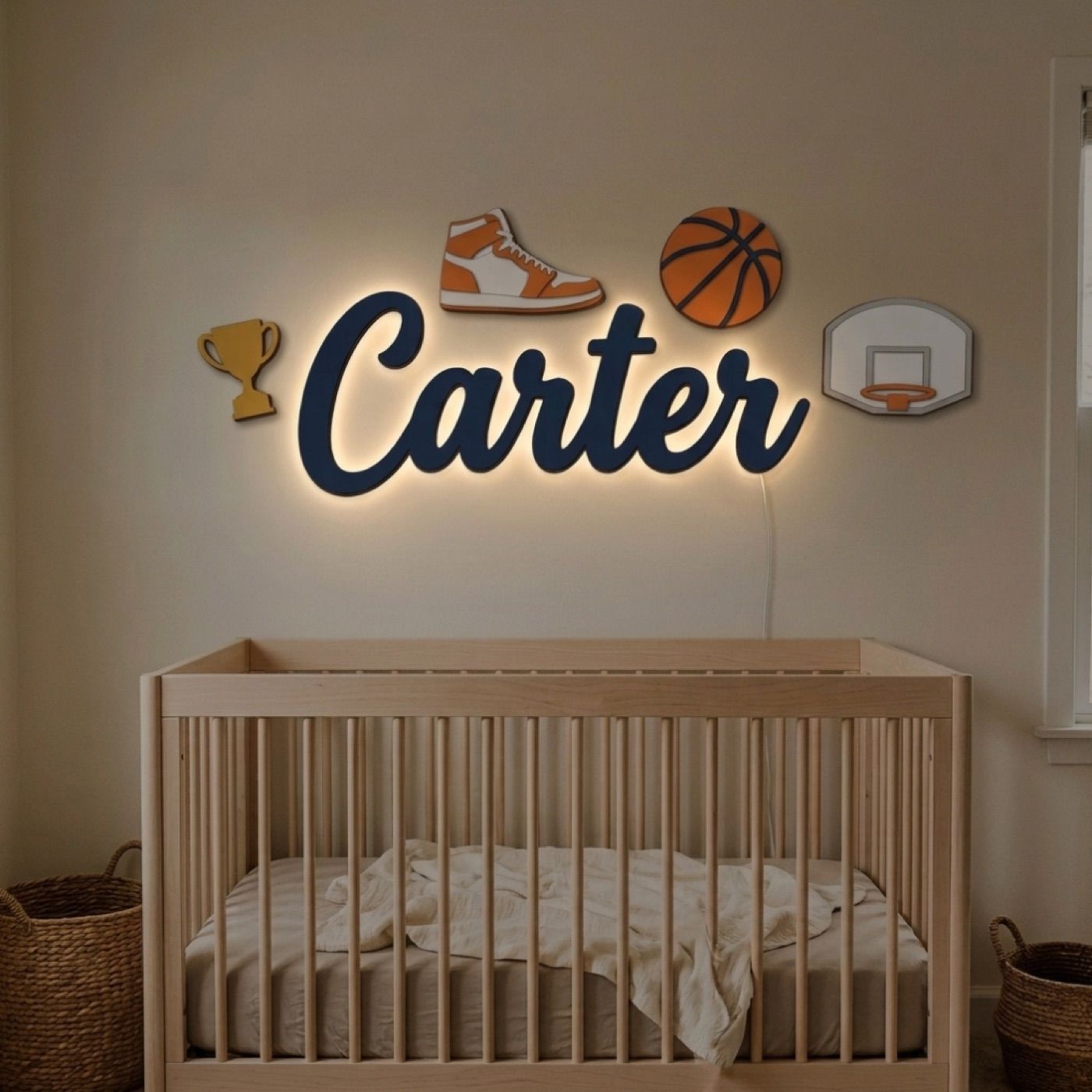 Basketball sign with the name Carter: with the backlight on