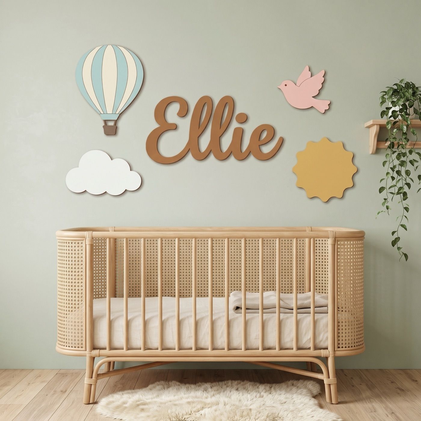 Hot Air Balloon sign with the name Ellie: in the nursery (rendering)