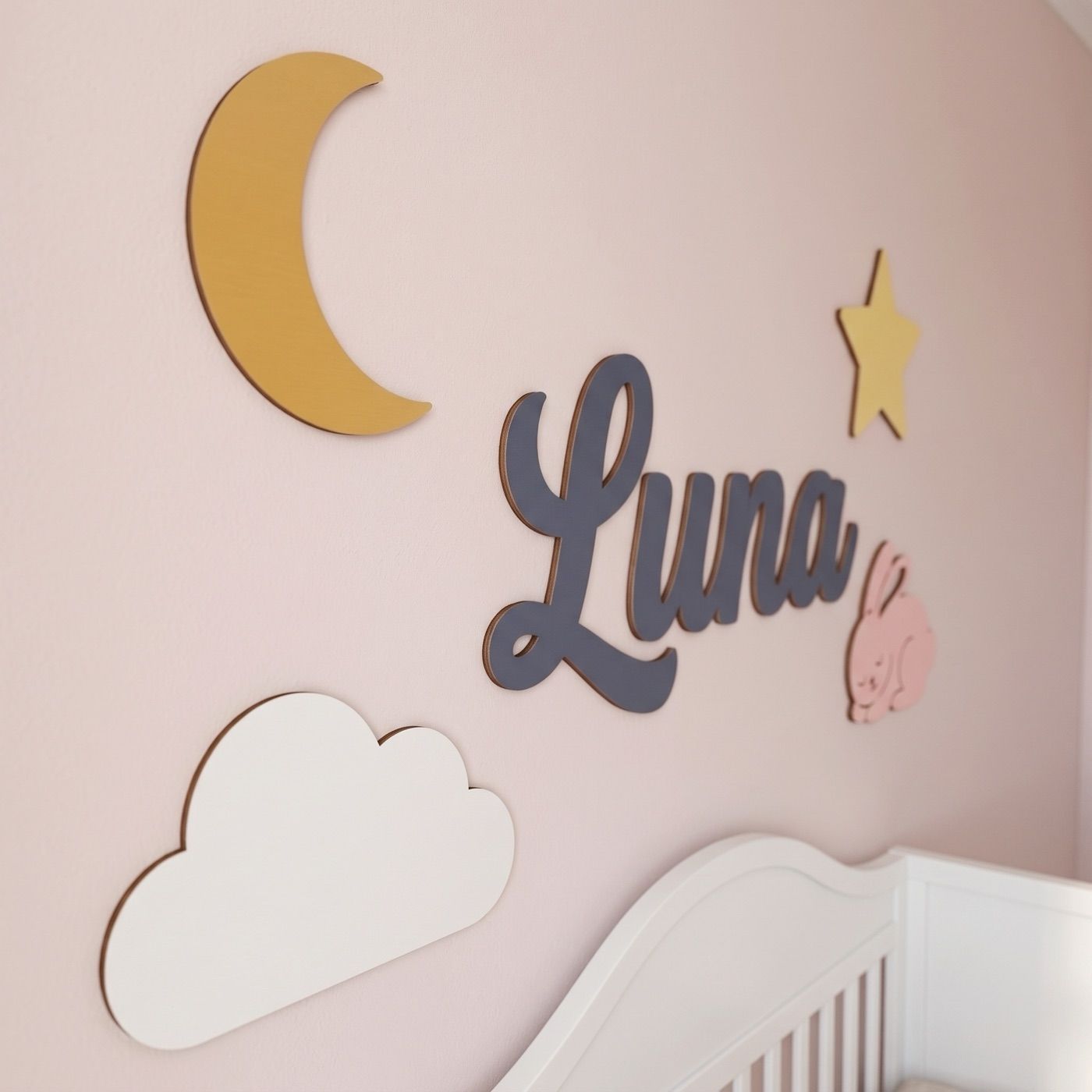 Moon & Stars sign with the name Luna: side view: thin 4 mm plywood